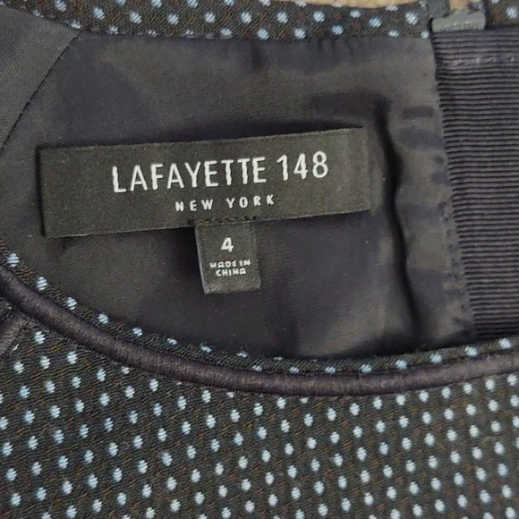 EUC Lafayette 148 navy blue dot midi dress - Picture 3 of 7